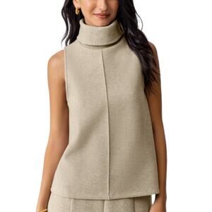 NWT OGL Turtleneck Split Hem Top Beige FuzzLuxe Scuba Fabric Size Medium